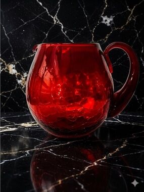 Blenko Crackle Glass Pitcher Vase - 5.5" vtg 1950s Ruby Red Hand Blown #3750-L